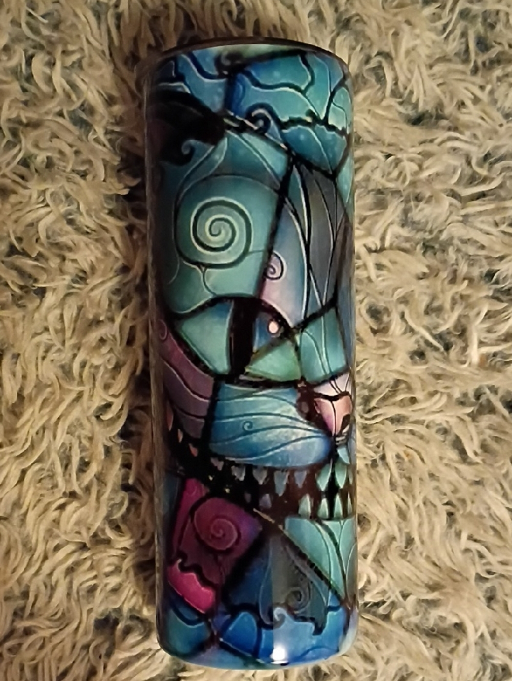 Blue "Window Pane Cheshire Cat" Alice In Wonderland Drink Tumbler